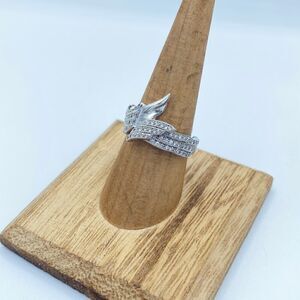 Angel Wings Pave Set CZ Sterling Silver Ring Size 8